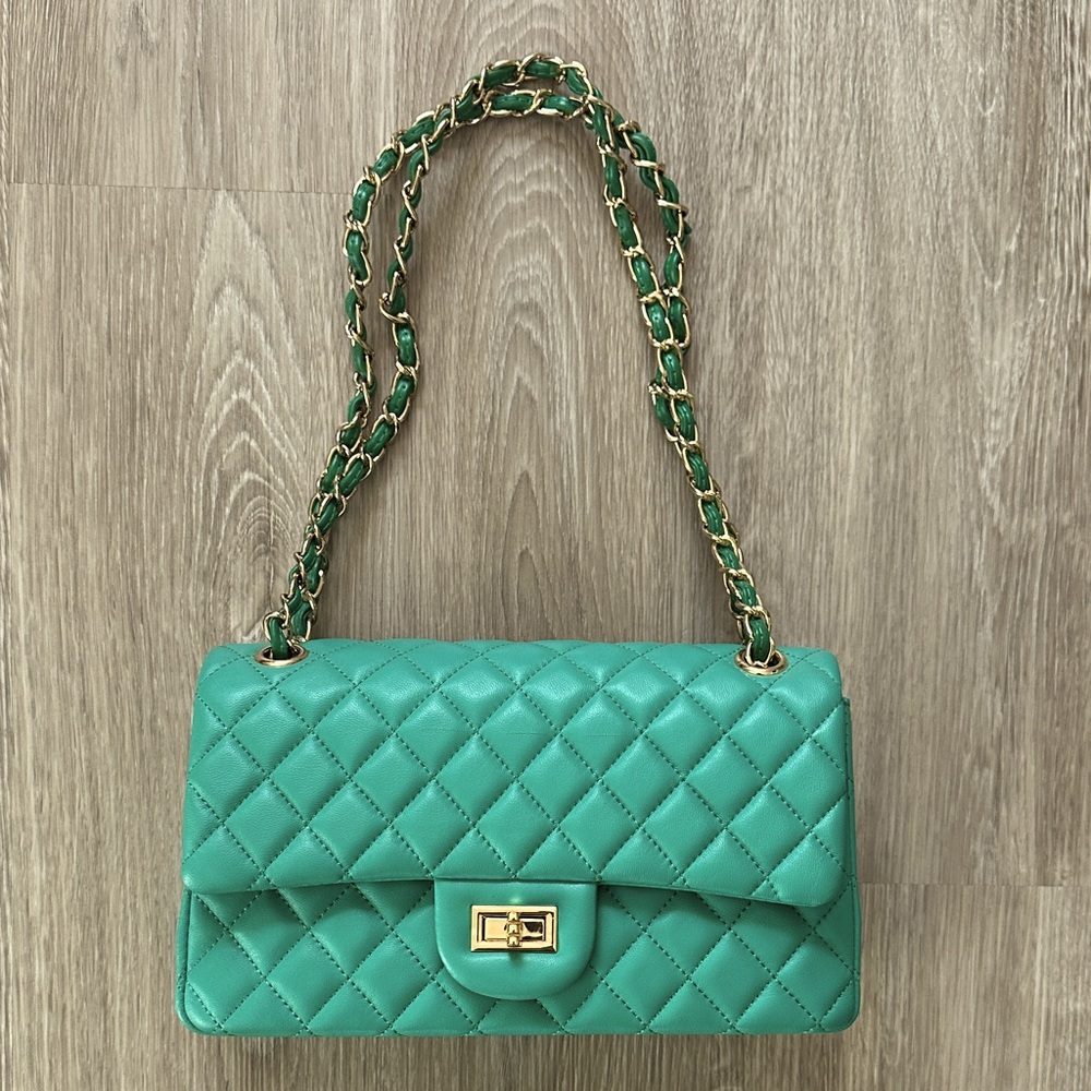 Teal Emerald Quilted Leather Bag